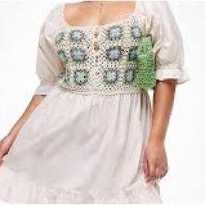 ASOS Design Curve size 16 cream crochet mini smock dress